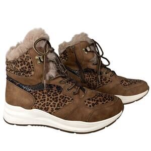 Patrizia by Spring Step Sneaker Booties Lace Up 39 Animal Print Side Zip 8.5